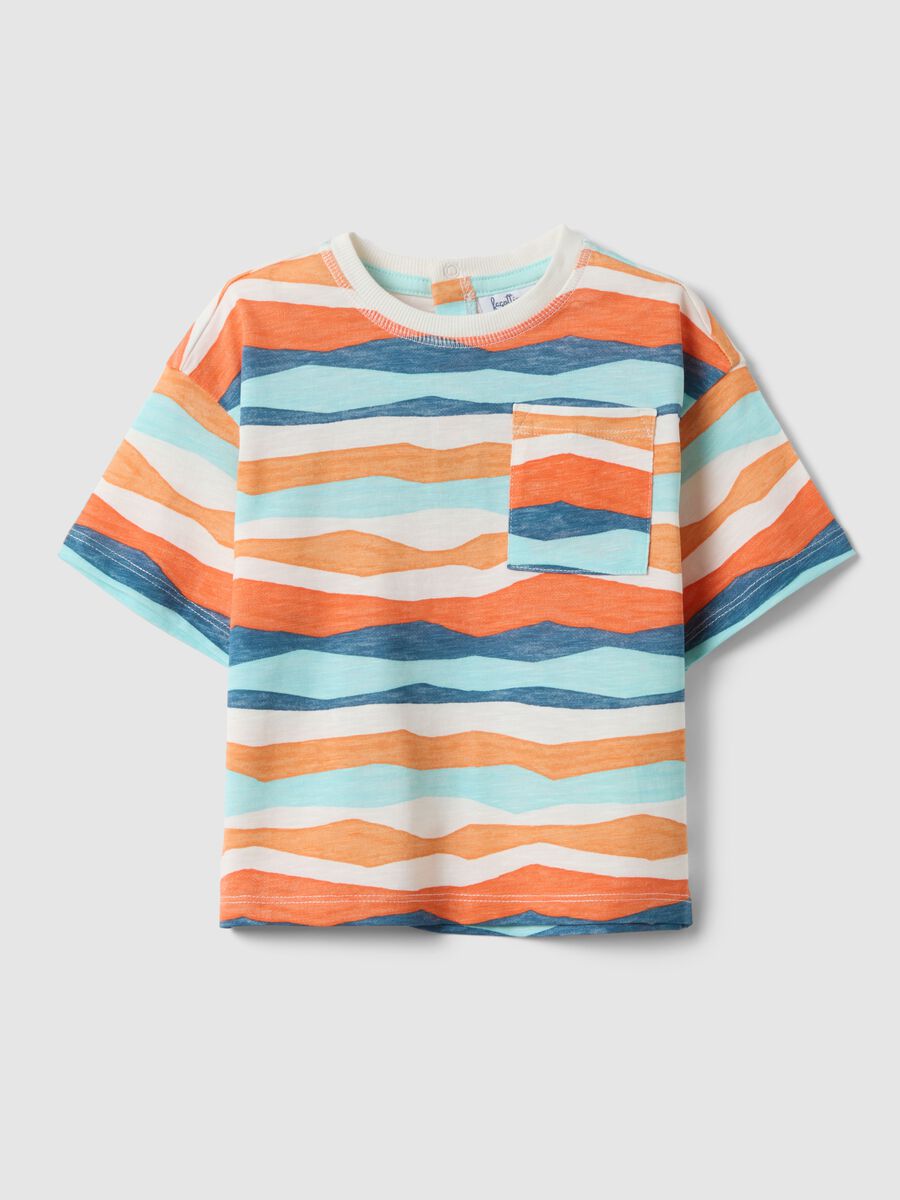 Multicolour striped pure cotton regular fit T-shirt for kids_0