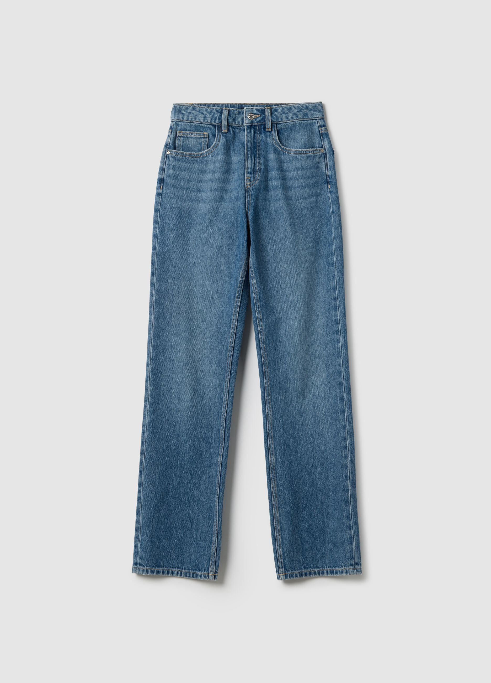 Blue cotton straight fit jeans