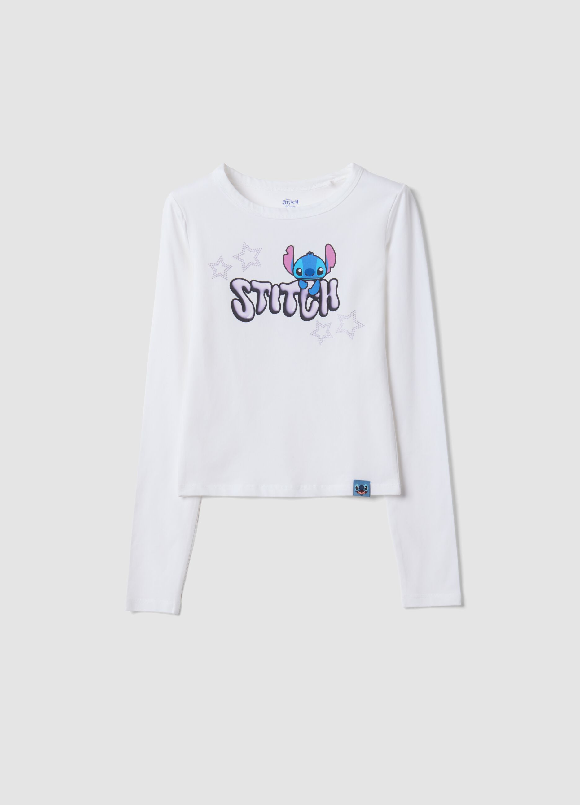 White stretch cotton T-shirt with Lilo & Stitch print