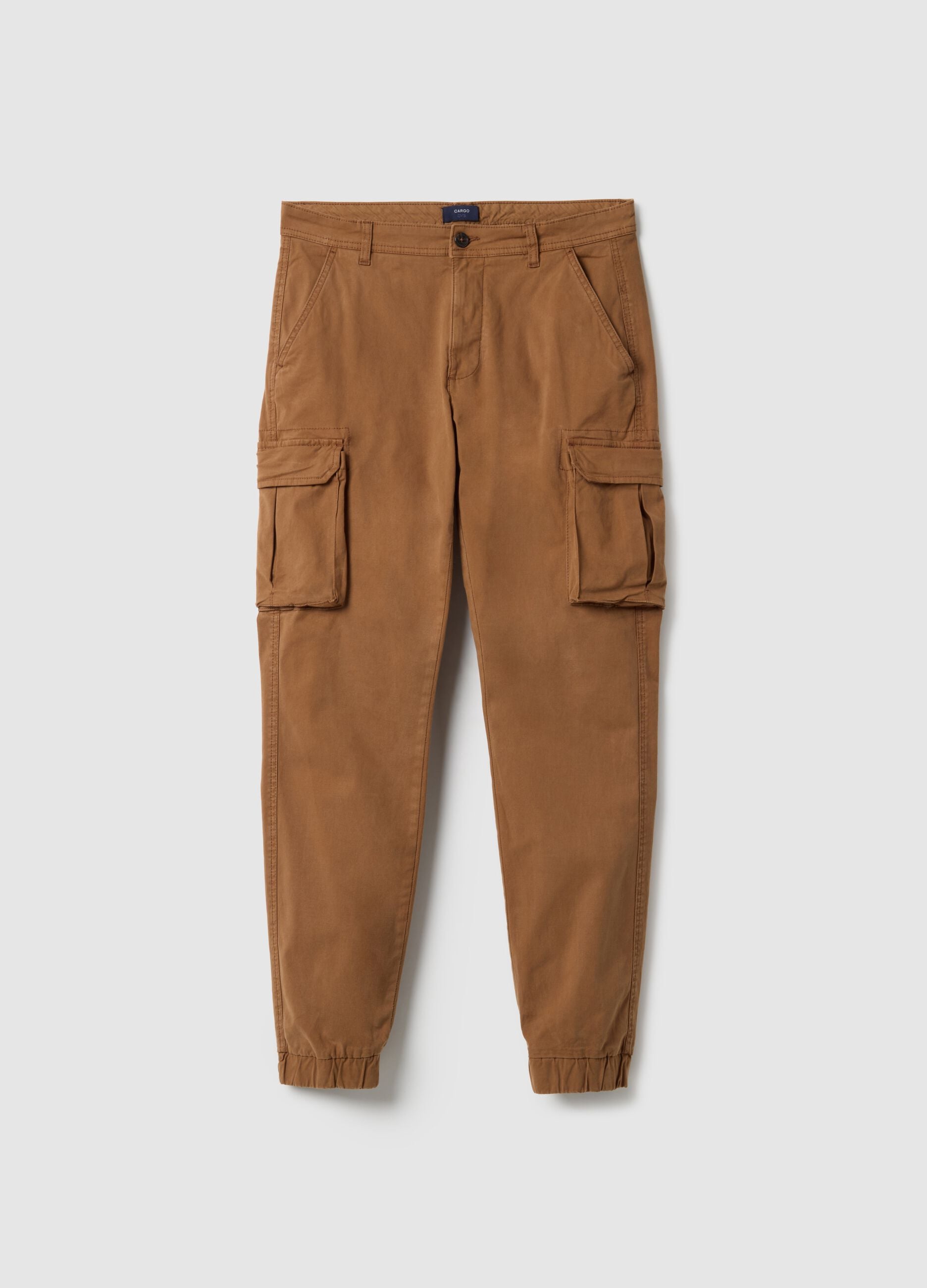 Slim fit brown stretch cotton cargo trousers
