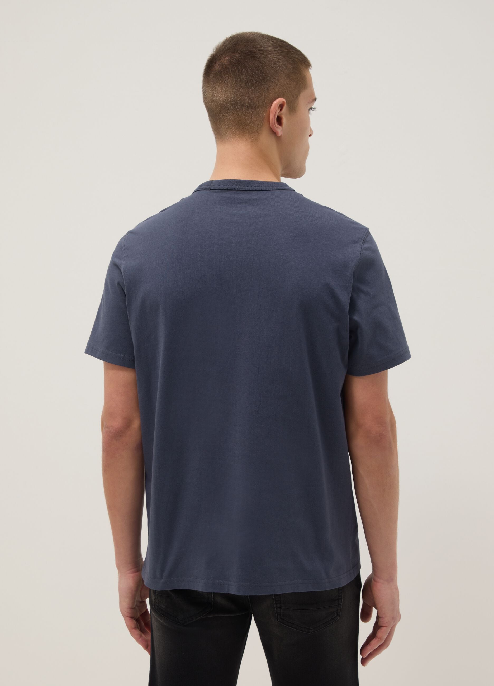Blue pure cotton short sleeve regular fit T-shirt