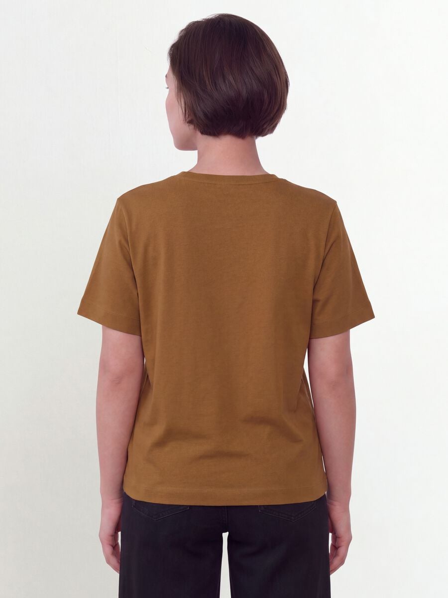 Brown pure cotton T-shirt with front print, regular fit_2