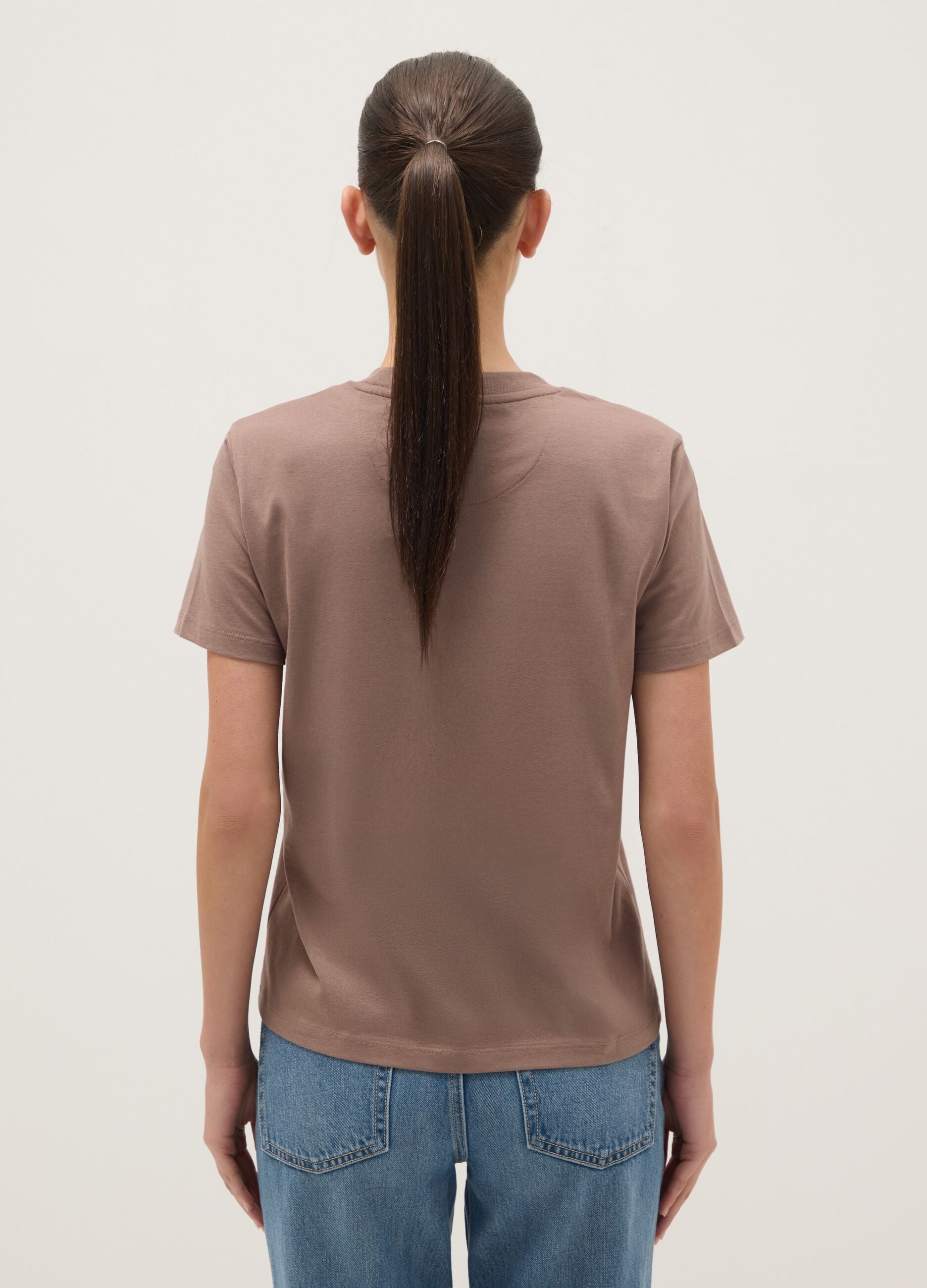 Pure cotton brown t-shirt regular fit with glittery teddy bear