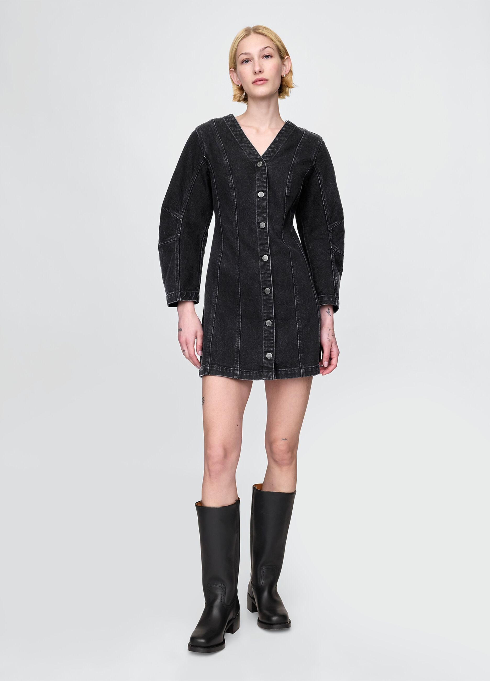 Black Denim Dress with Buttons Gap