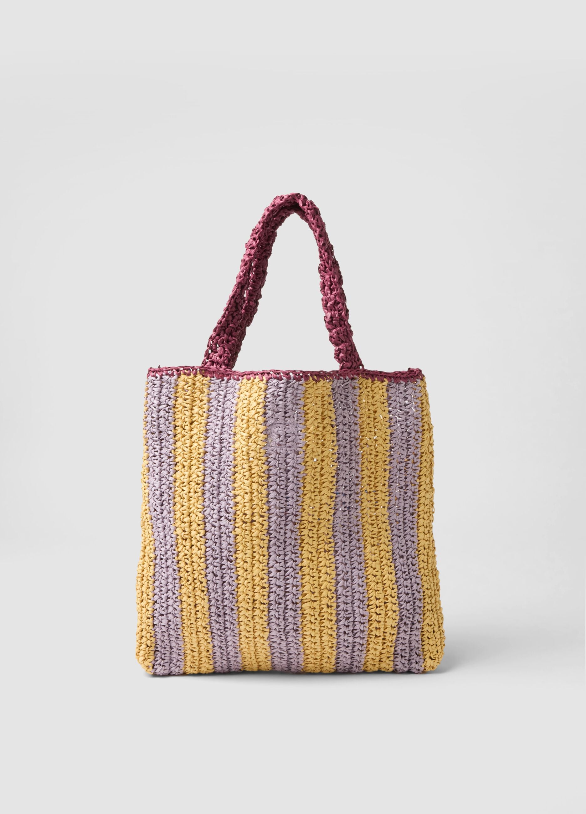 Multicolour striped beach bag in pure paper fabric with slogan