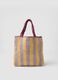 Multicolour striped beach bag in pure paper fabric with slogan_1