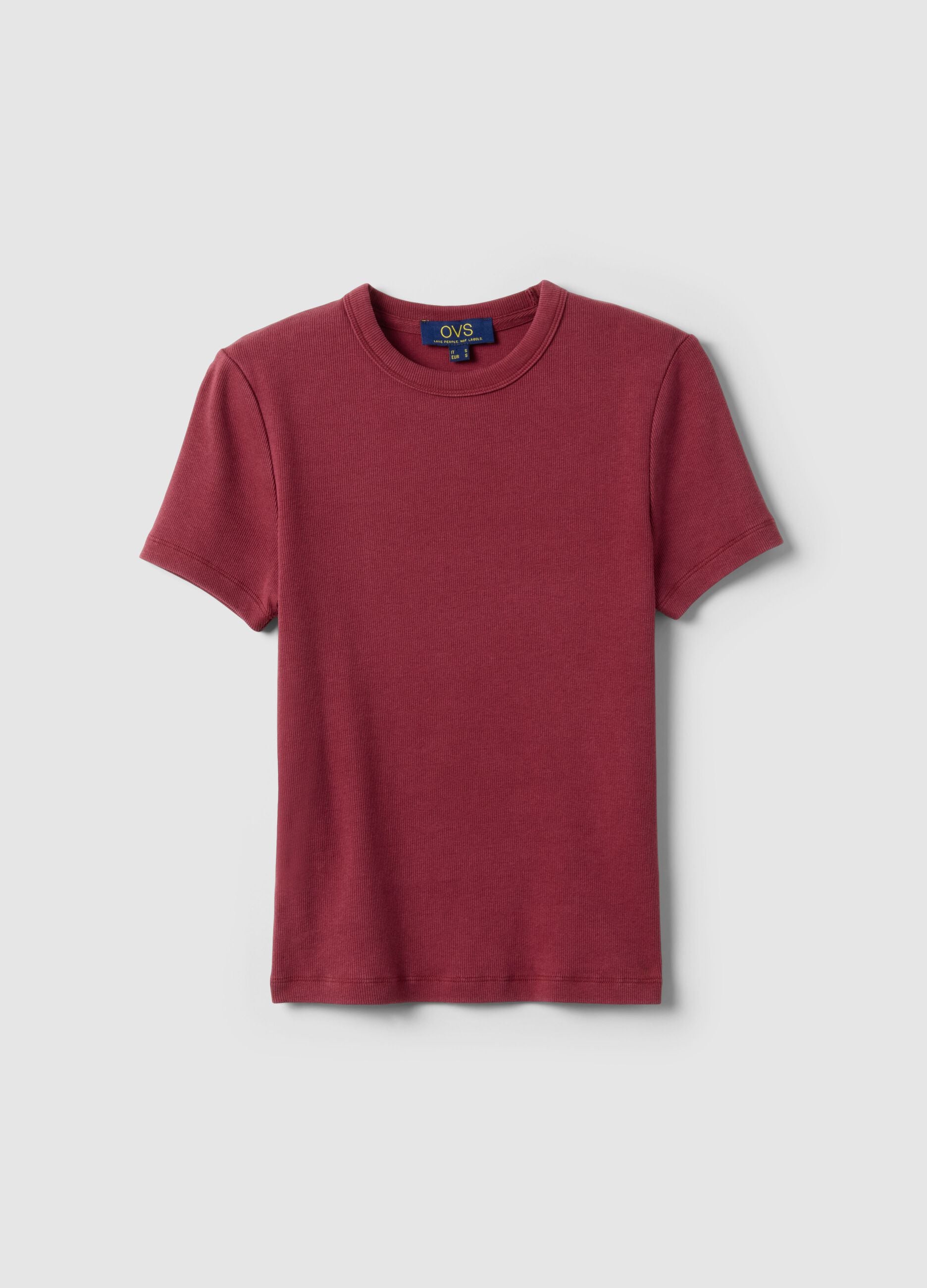Red stretch cotton crew-neck t-shirt slim fit