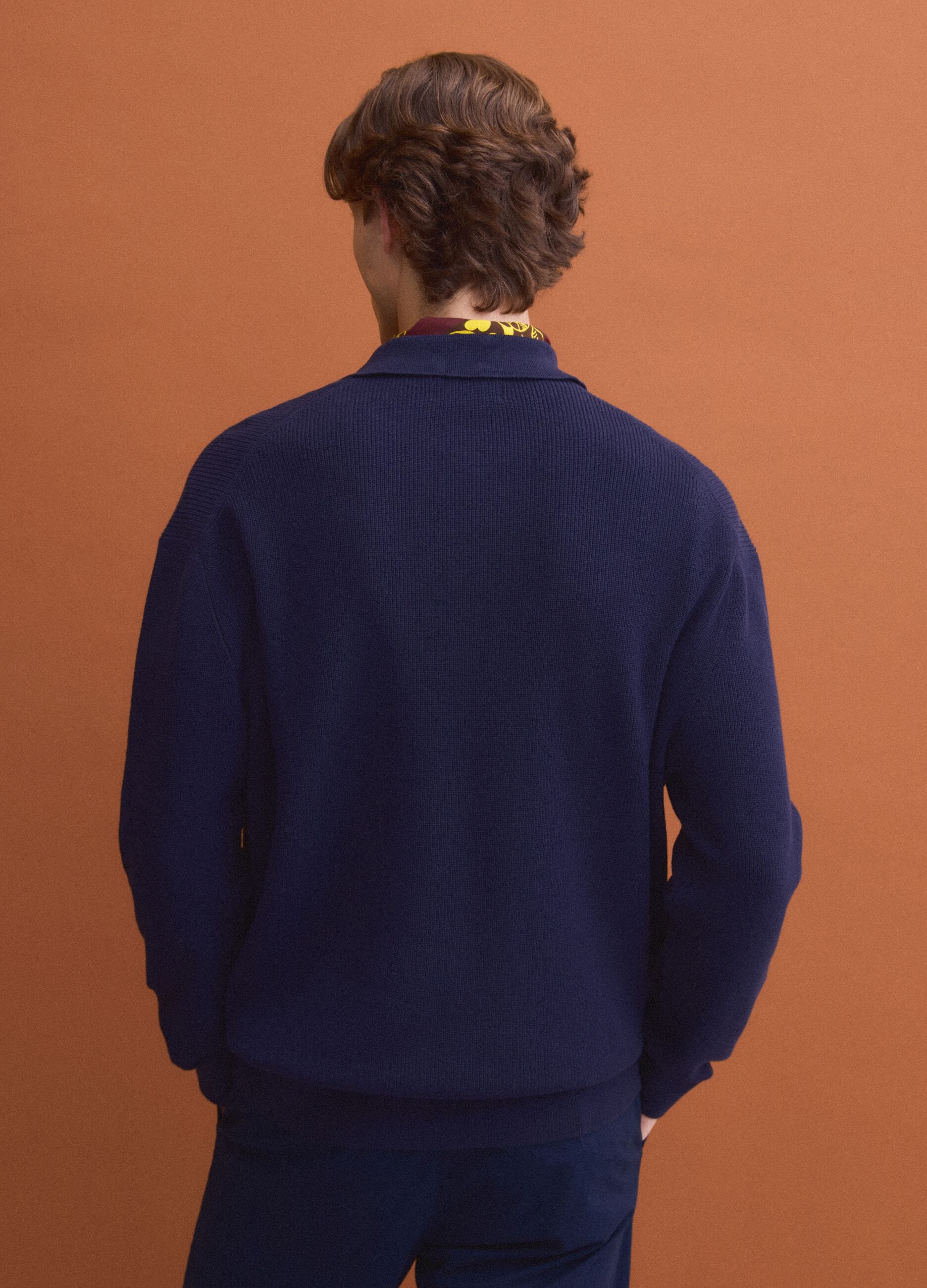 Blue pure cotton polo with zip and classic collar