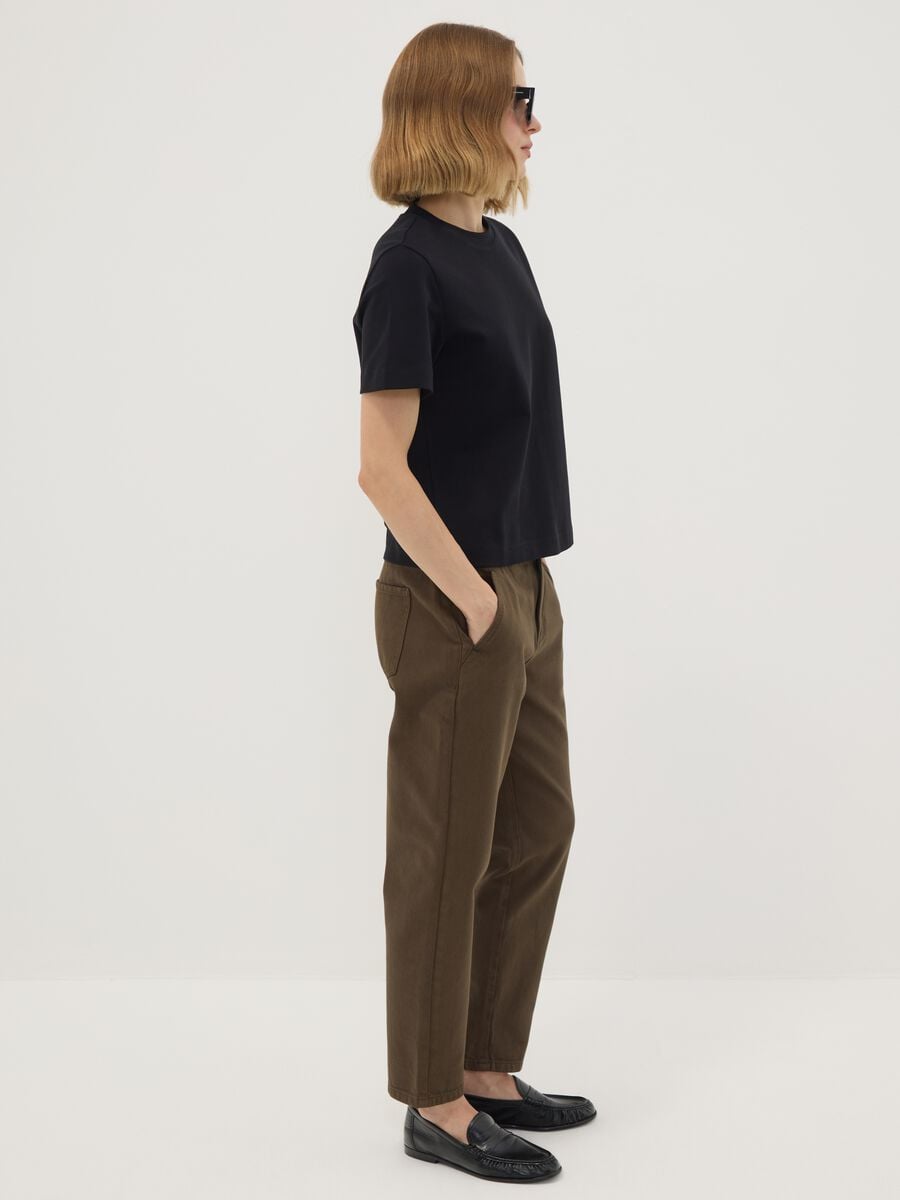 Brown denim baggy-fit jeans in pure cotton with paperbag waist_3