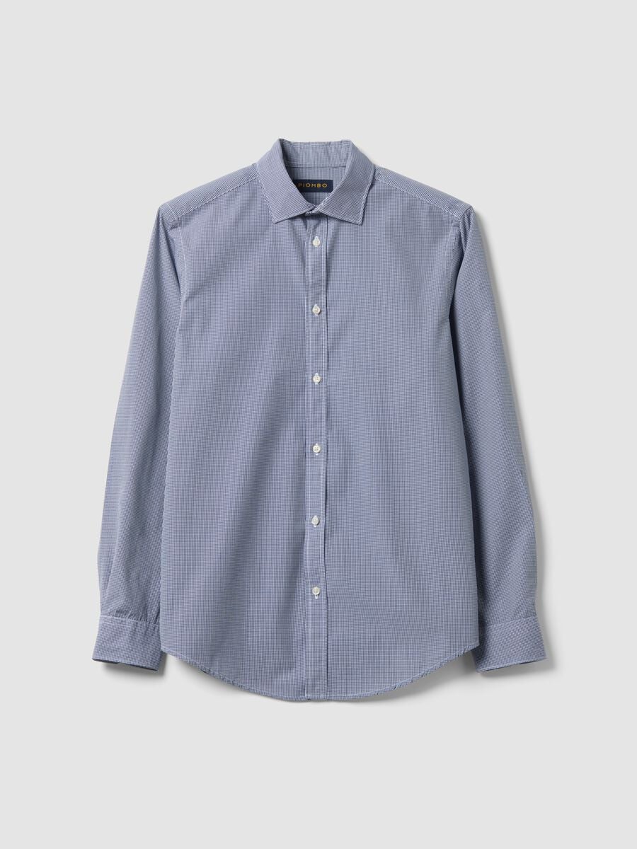 Camicia azzurra in popeline di puro cotone a quadri regular fit_4