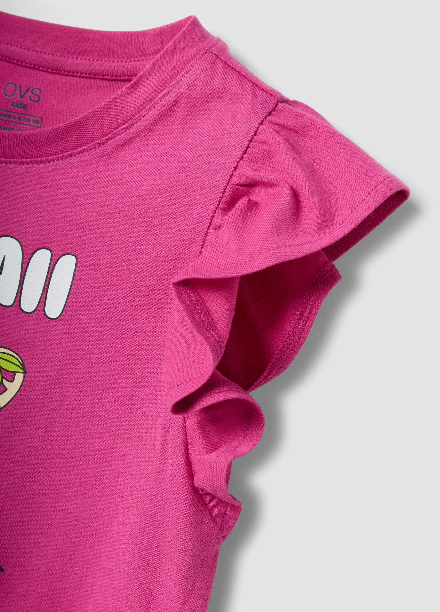 Tank top rosa in cotone organico con volant