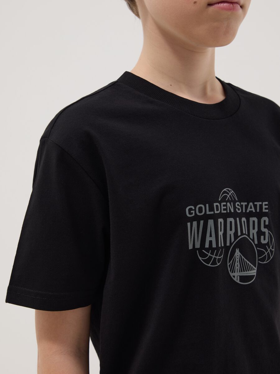 T-shirt in puro cotone nero da ragazzo relaxed fit Warriors_1