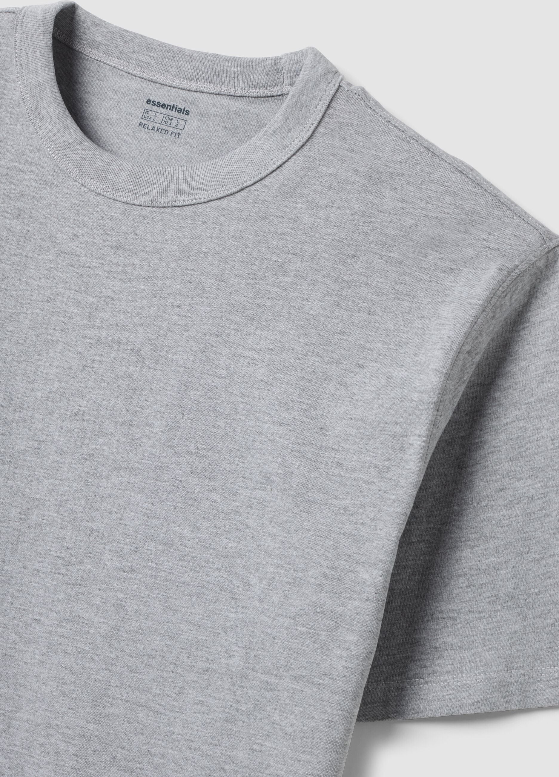 Grey pure cotton crew-neck T-shirt, relaxed fit