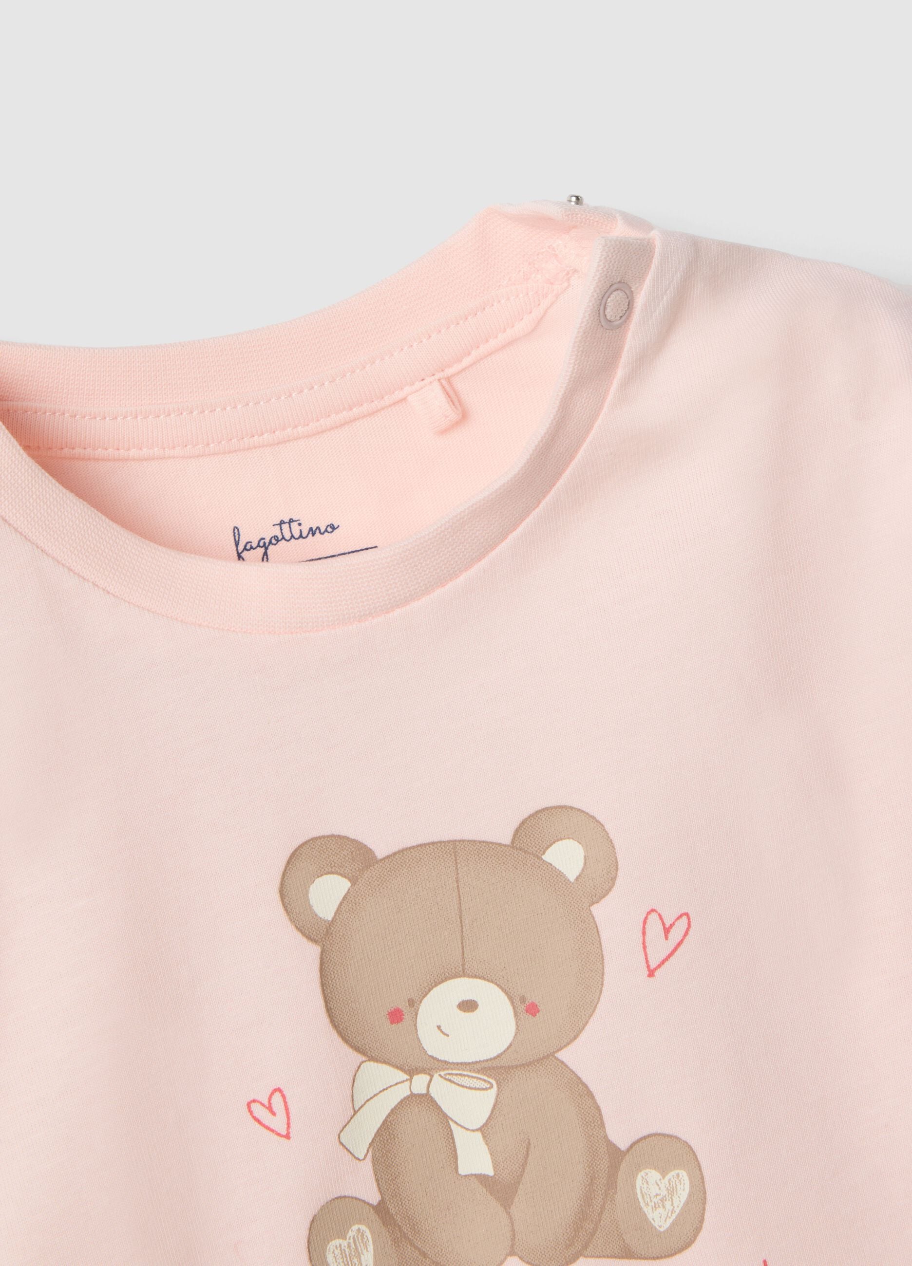 Baby girls&rsquo; pink pure cotton pyjamas with teddy bear print, regular fit