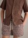 Brown geometric-print swim shorts_3