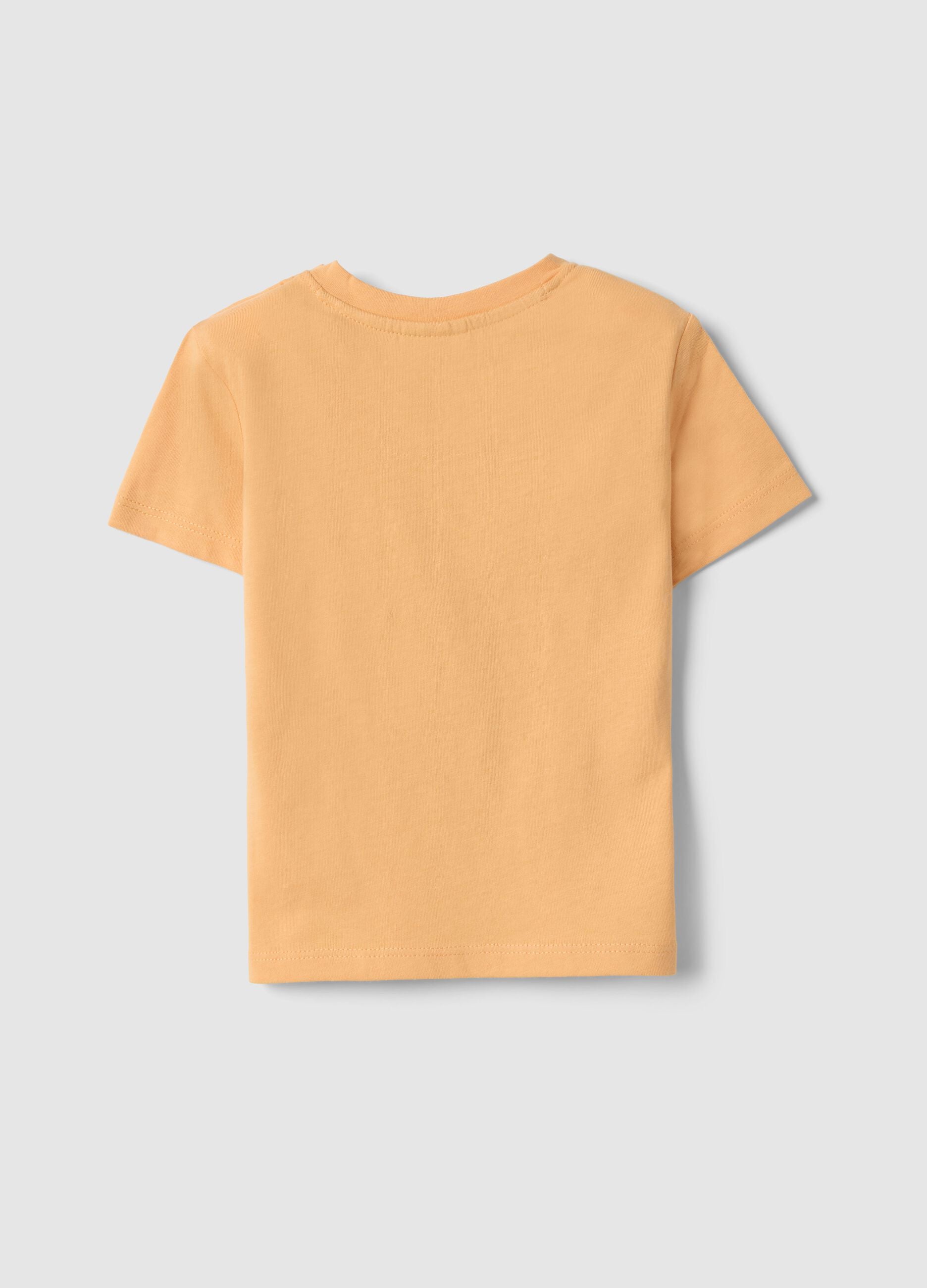 Orange pure cotton child's T-shirt with skater print, regular fit