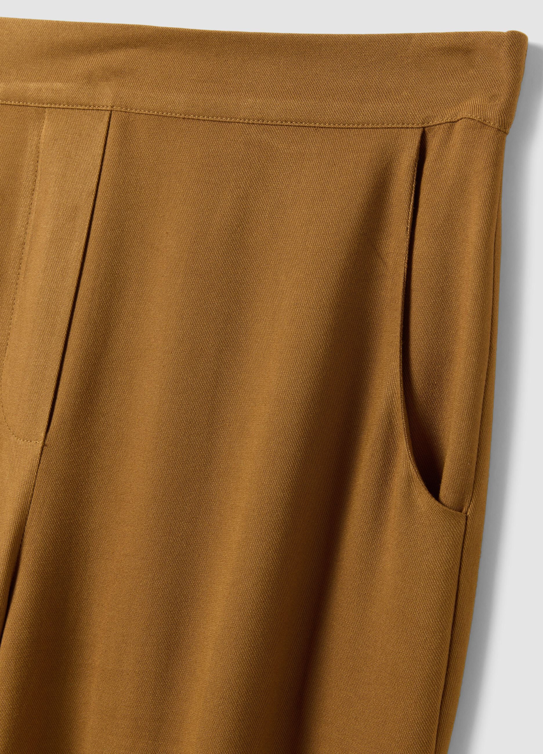 Brown pure viscose trousers with elasticated cuffs, regular fit