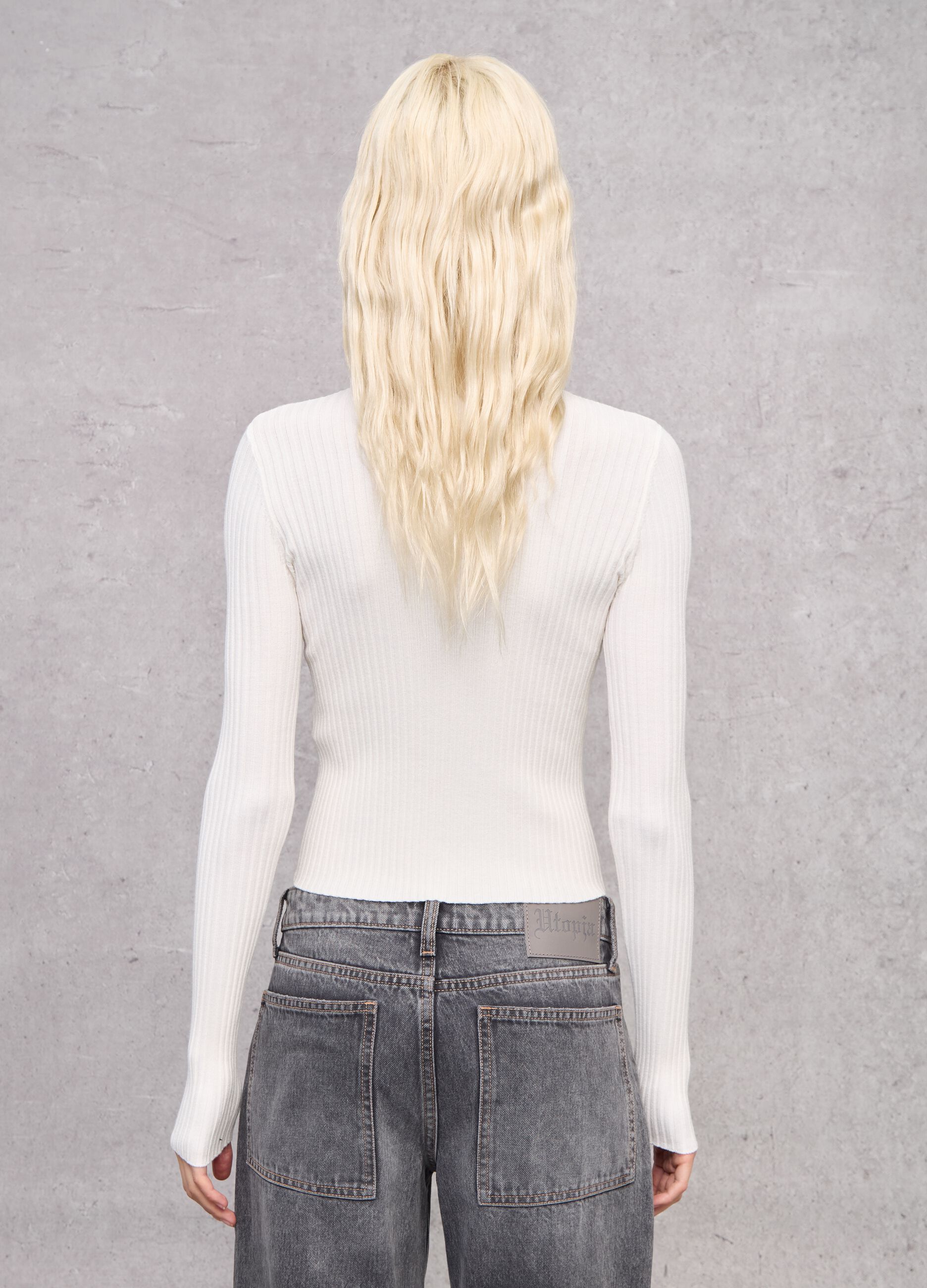 Full-Zip Ribbed Knit White