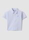 Blue striped pure cotton shirt with embroidered detail for boys, regular fit_0