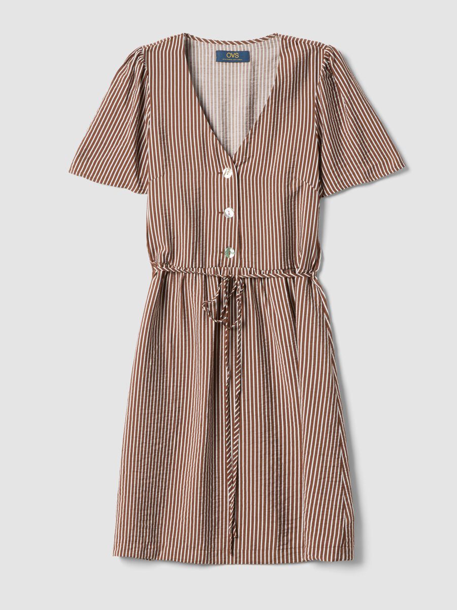 Brown striped viscose-blend shirt dress_4