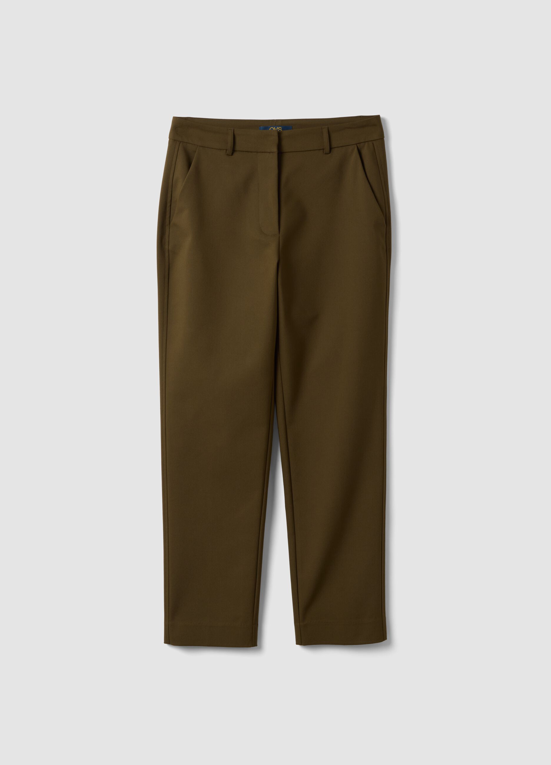 Green slim-fit stretch cotton trousers