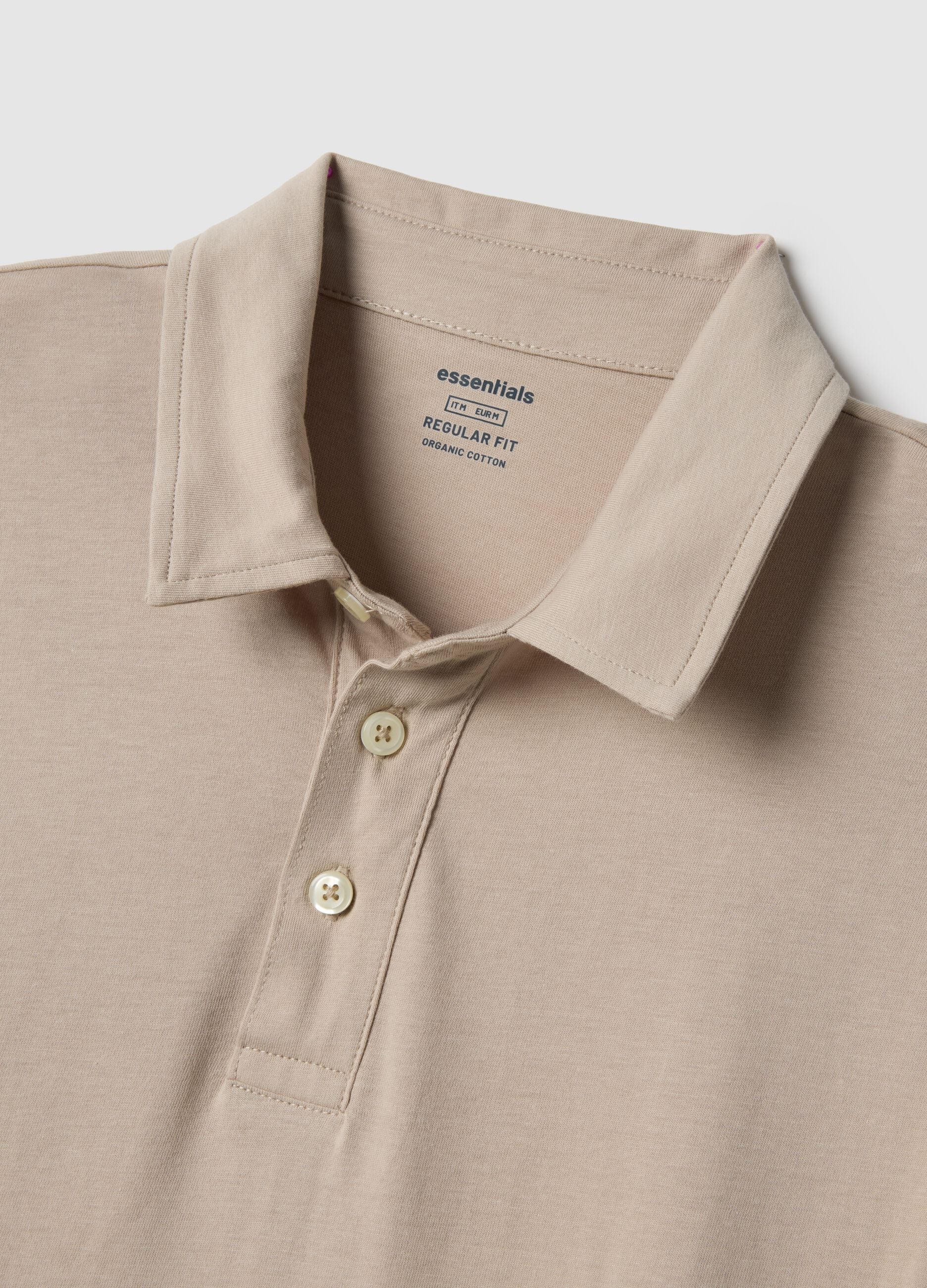Beige long-sleeve pure cotton polo regular fit