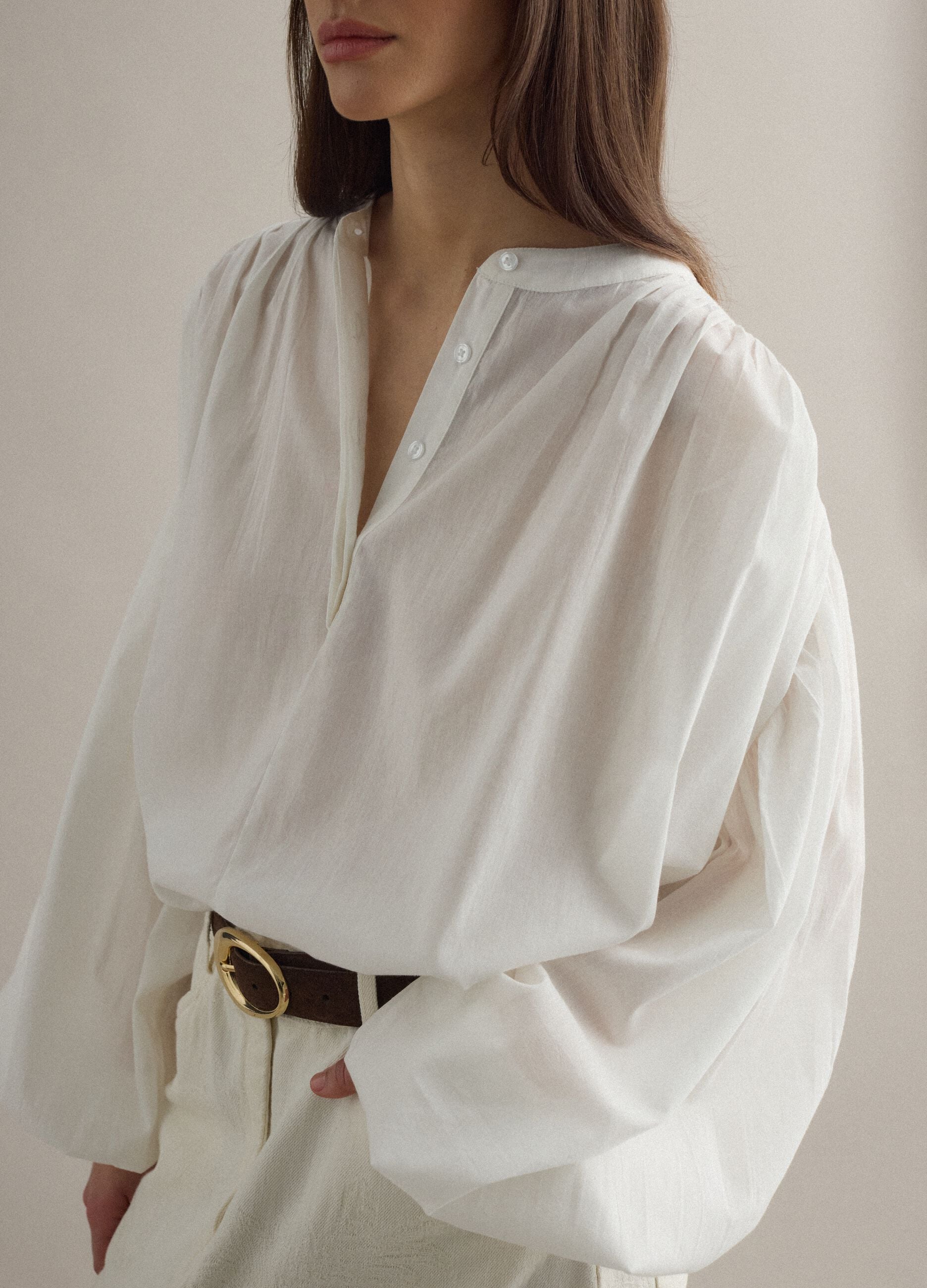 White pure cotton oversized fit blouse with wide sleeves