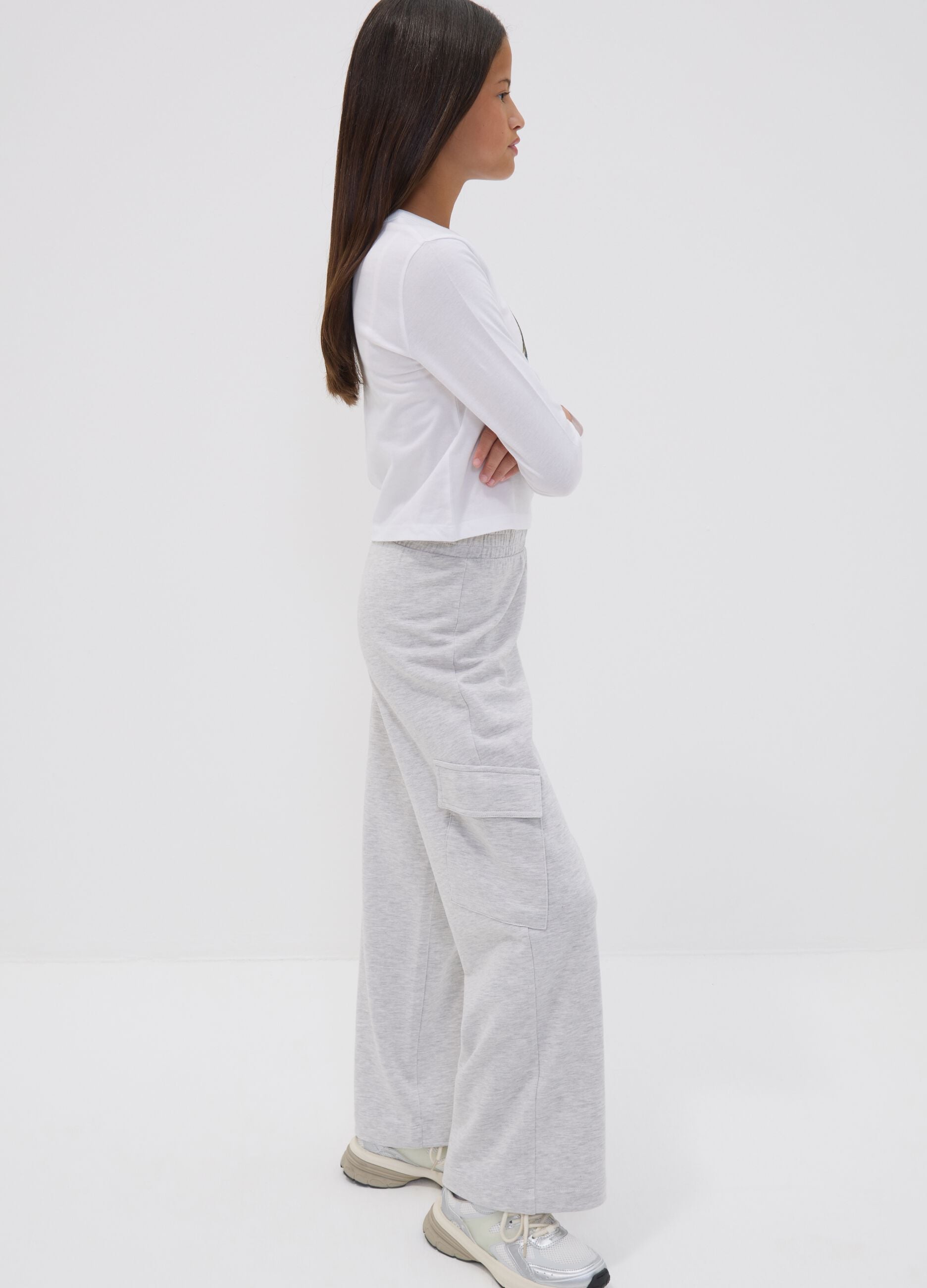 Girls&rsquo; grey cotton cargo culotte trousers