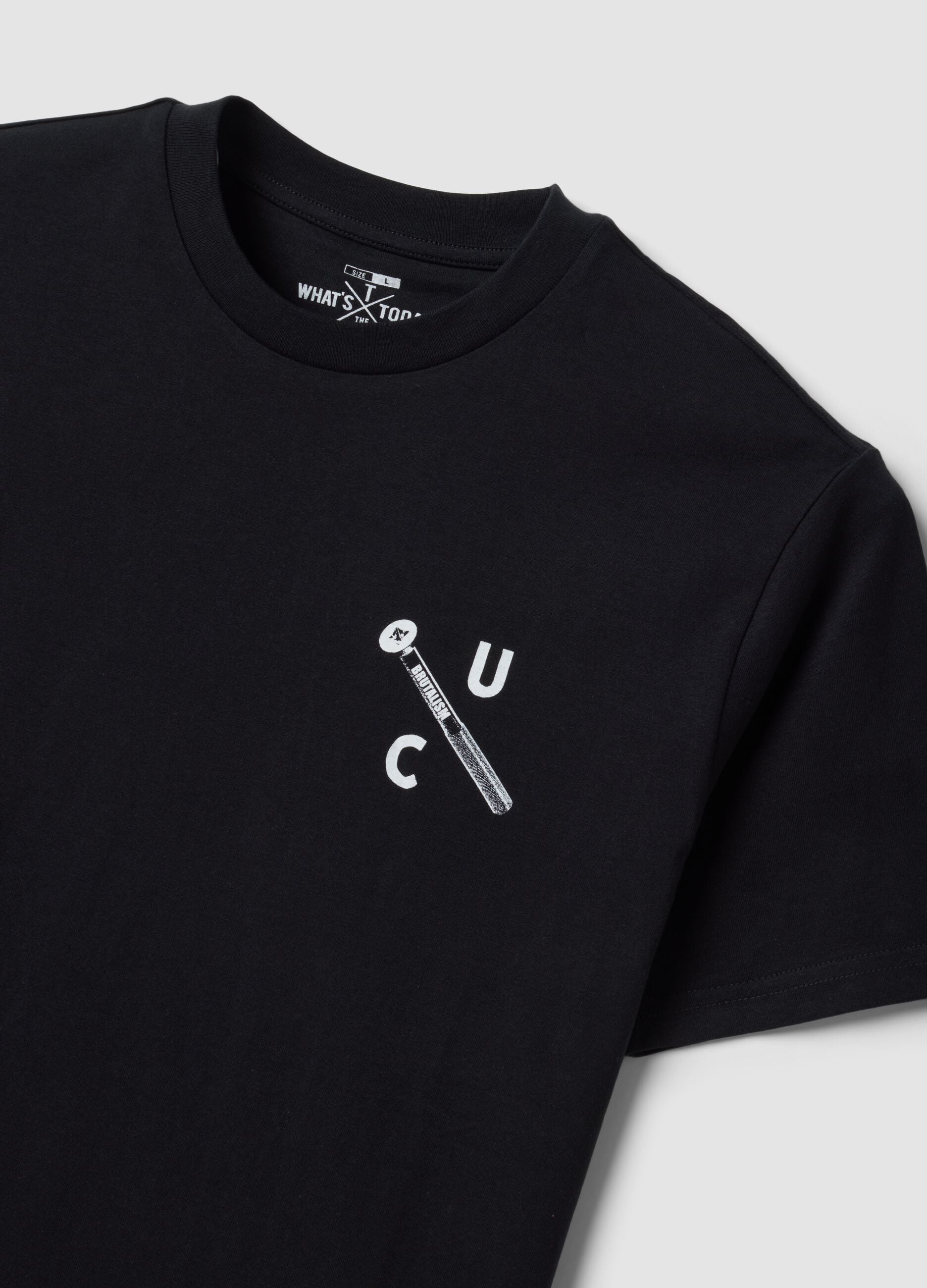 Black pure cotton crew-neck printed T-shirt