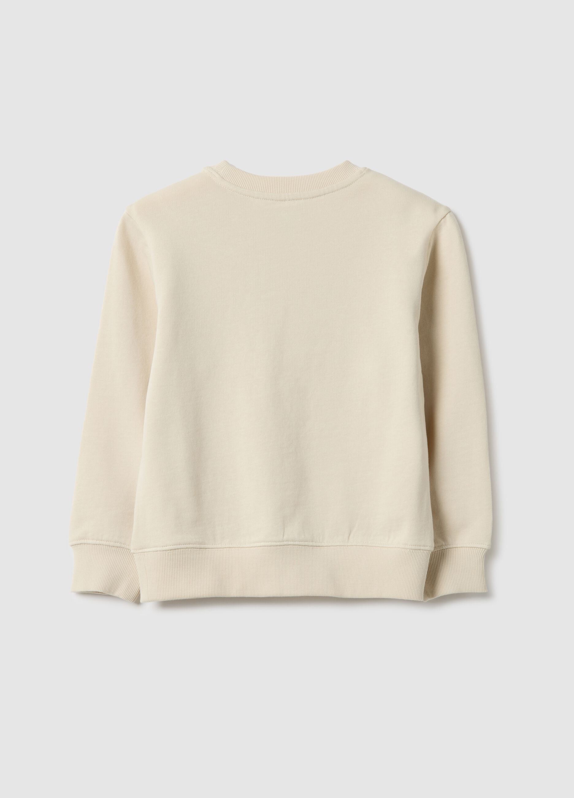 Beige Crew Neck Sweatshirt for Kids in Pure Cotton Regular Fit