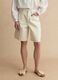 White cotton denim wide leg shorts_1