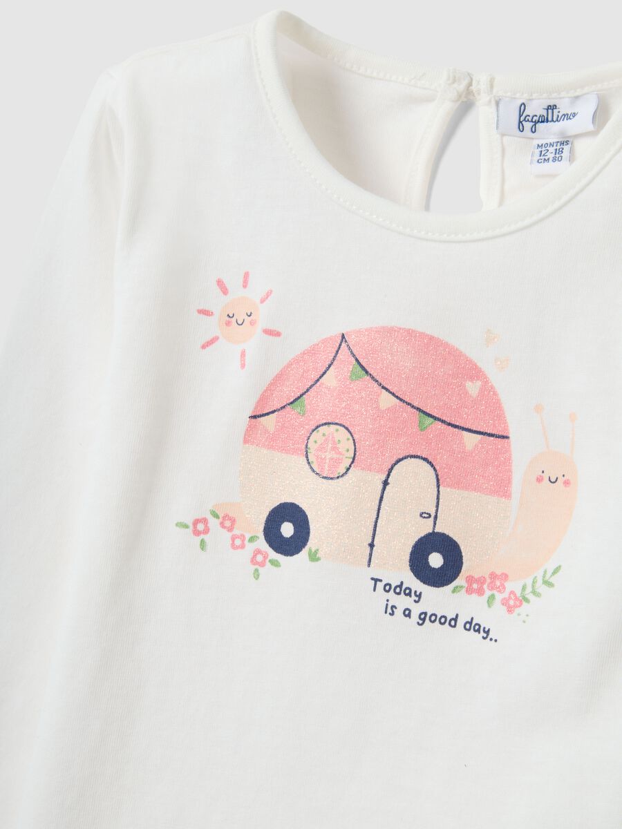 Long sleeve white pure cotton girl's t-shirt with prints_2