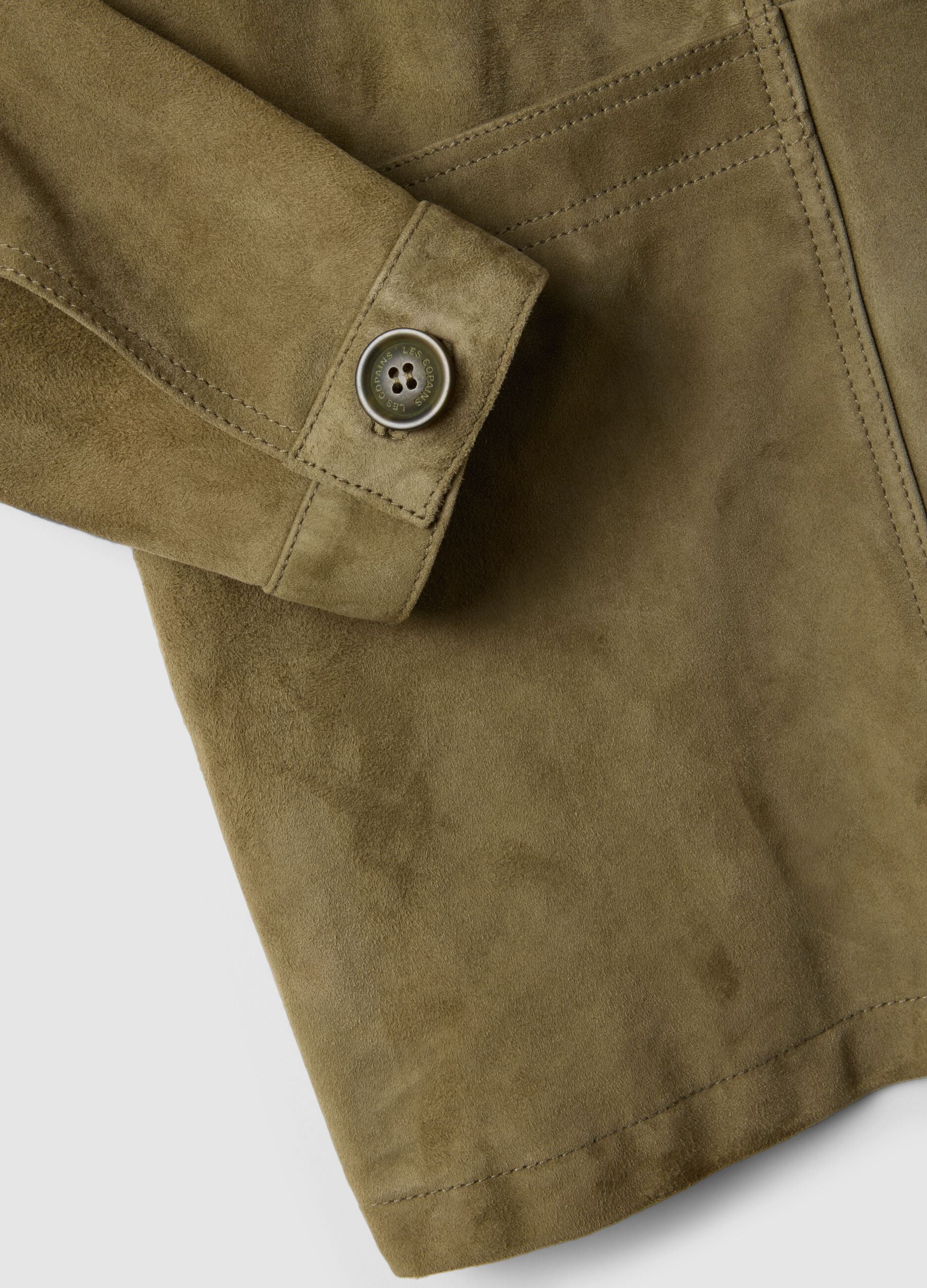 Green genuine leather jacket, regular fit with buttons
