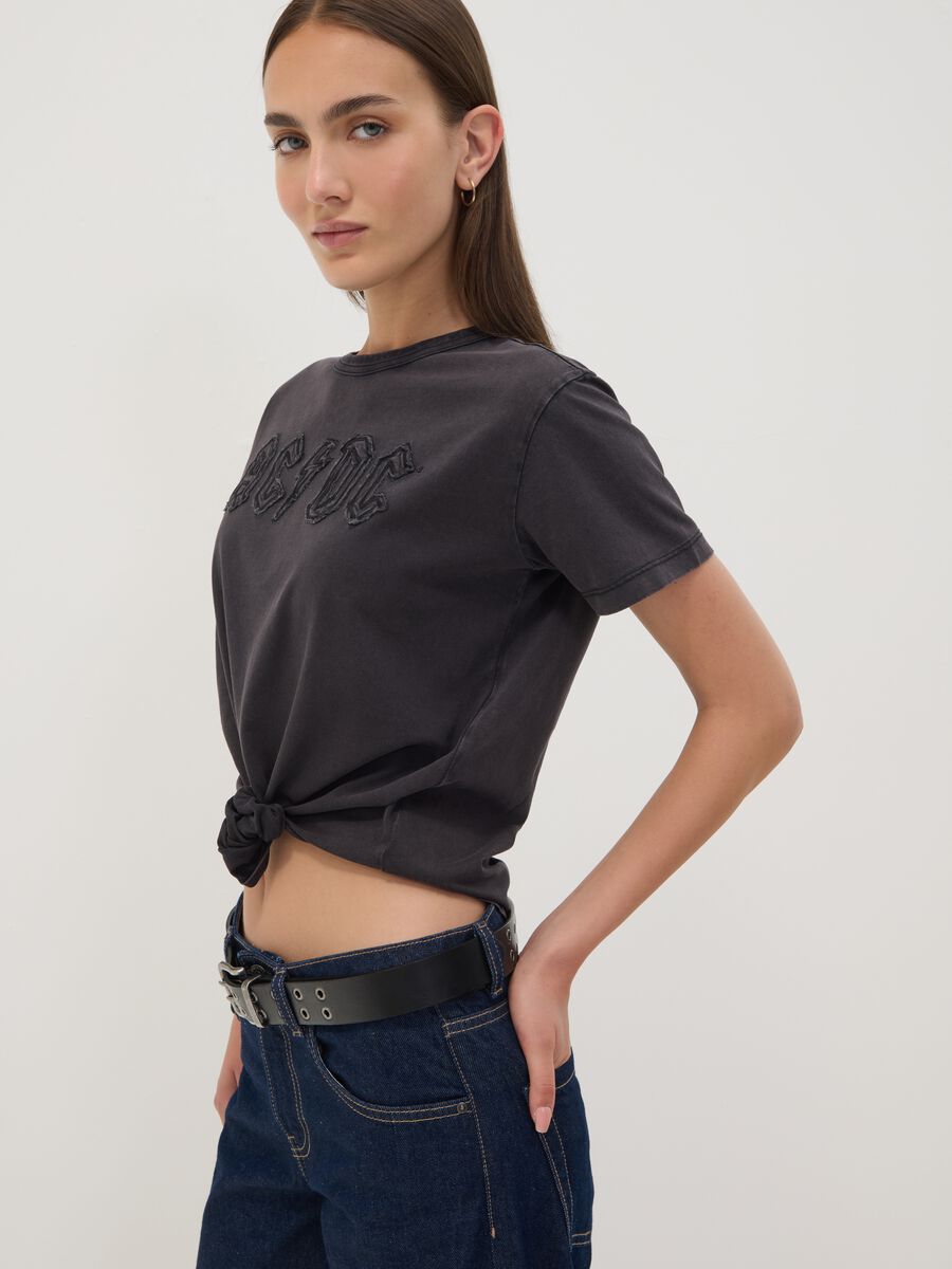 Grey pure cotton regular-fit T-shirt with AC/DC print_0