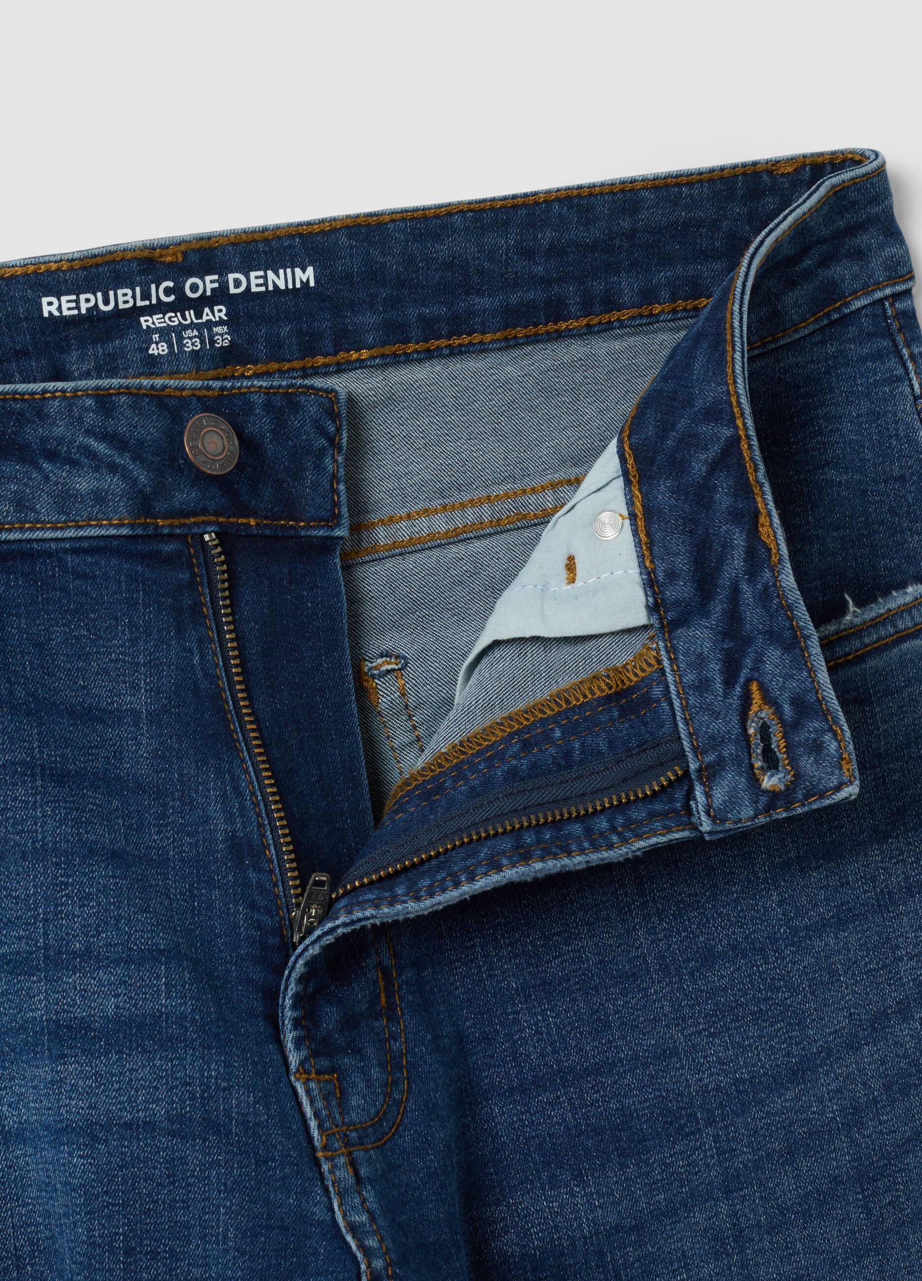 Dark blue stretch cotton denim jeans, regular fit