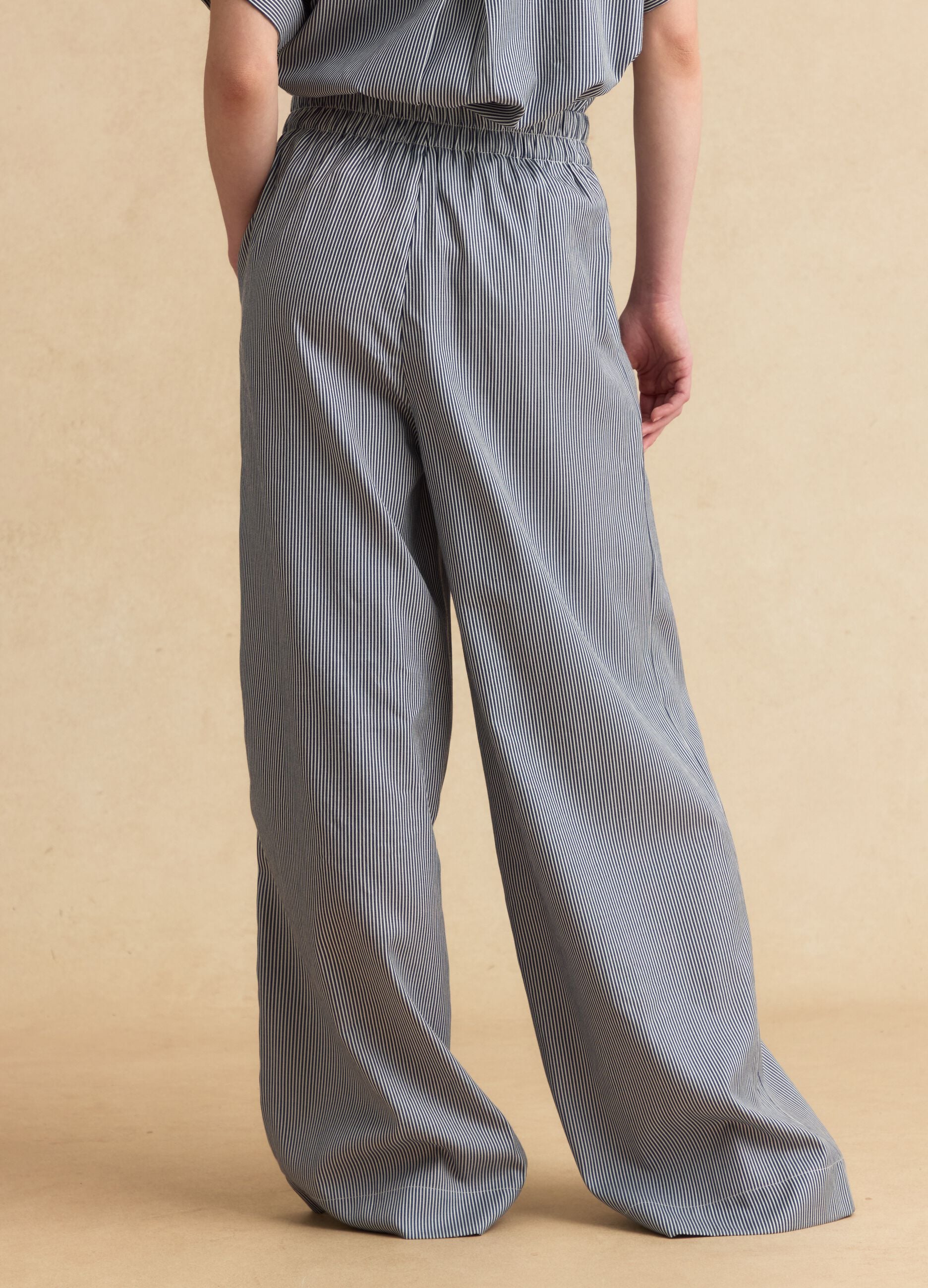 Blue striped palazzo trousers with elasticated waist