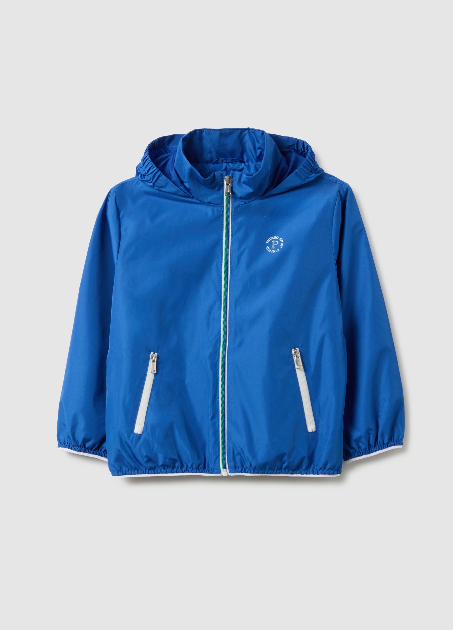 Blue mix regular fit jacket with hood for kids