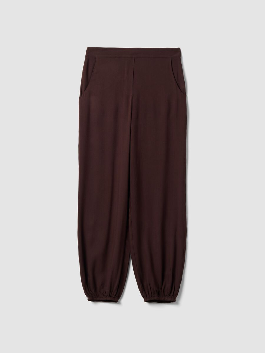 Brown pure viscose trousers with elasticated cuffs, regular fit_4