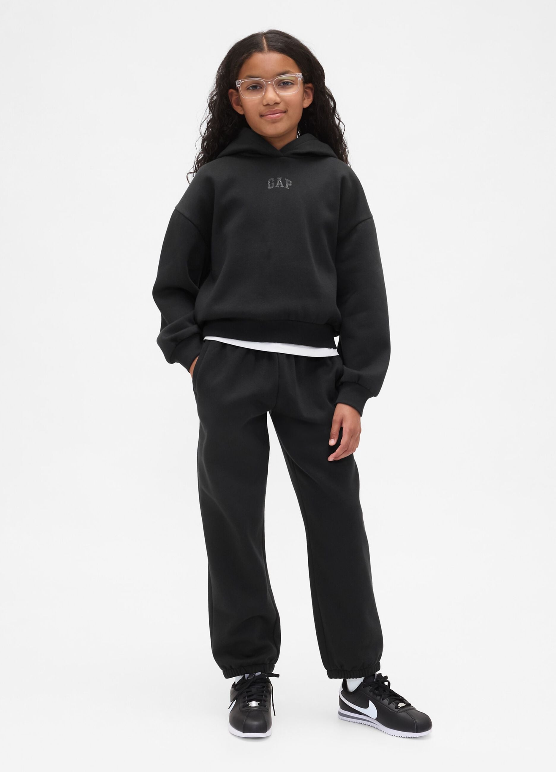 Black cotton blend trousers for girls