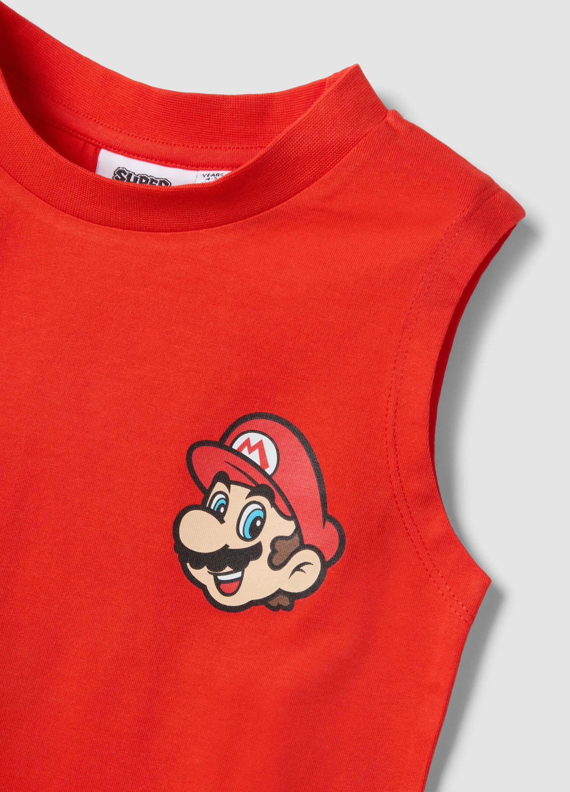 Canotta rossa in puro cotone con stampa Super Mario Bros per bambino