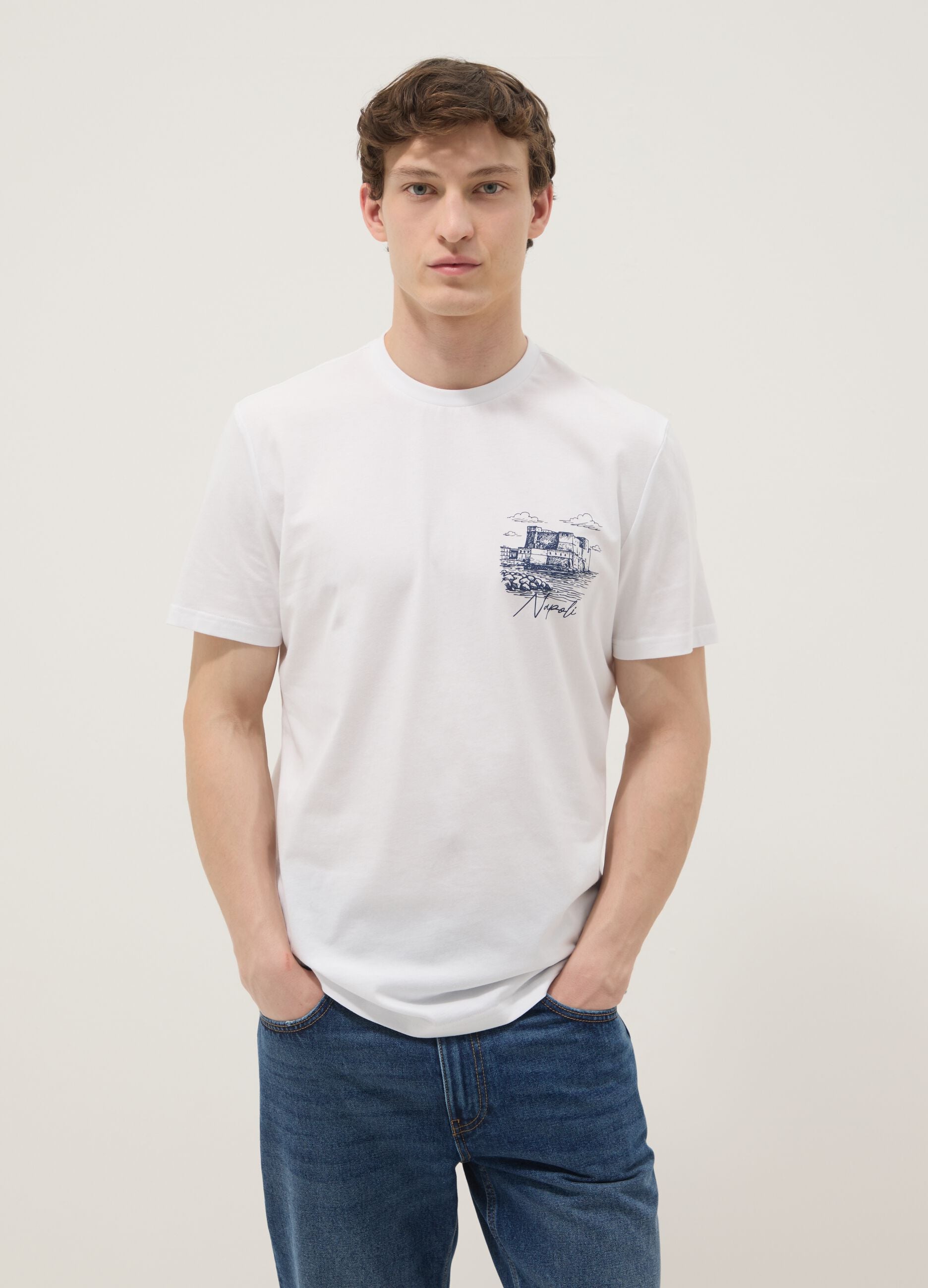 Men&rsquo;s white short-sleeve pure cotton T-shirt, regular fit