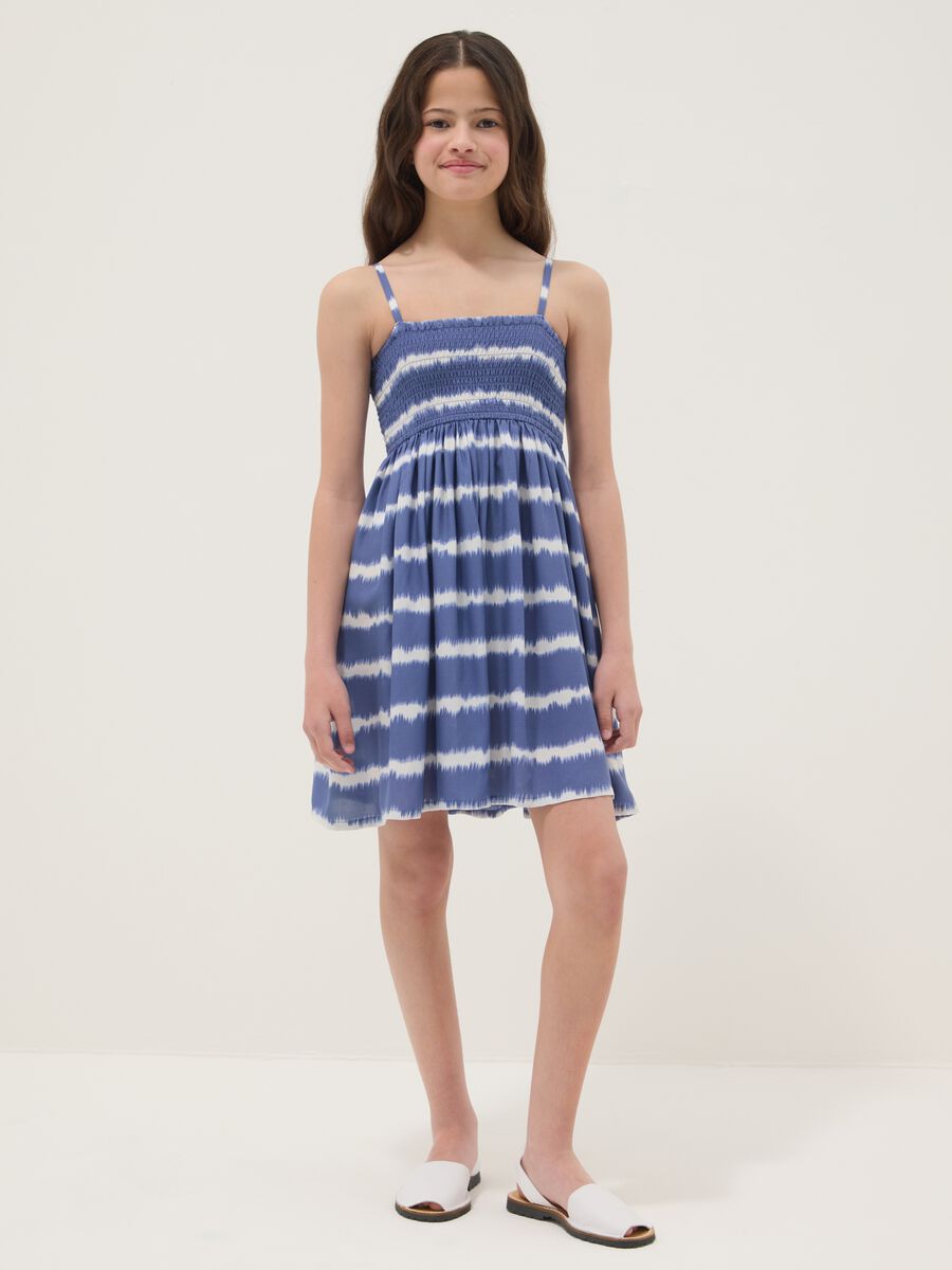 Girls&rsquo; blue striped pure viscose wide-fit dress with spaghetti straps_0