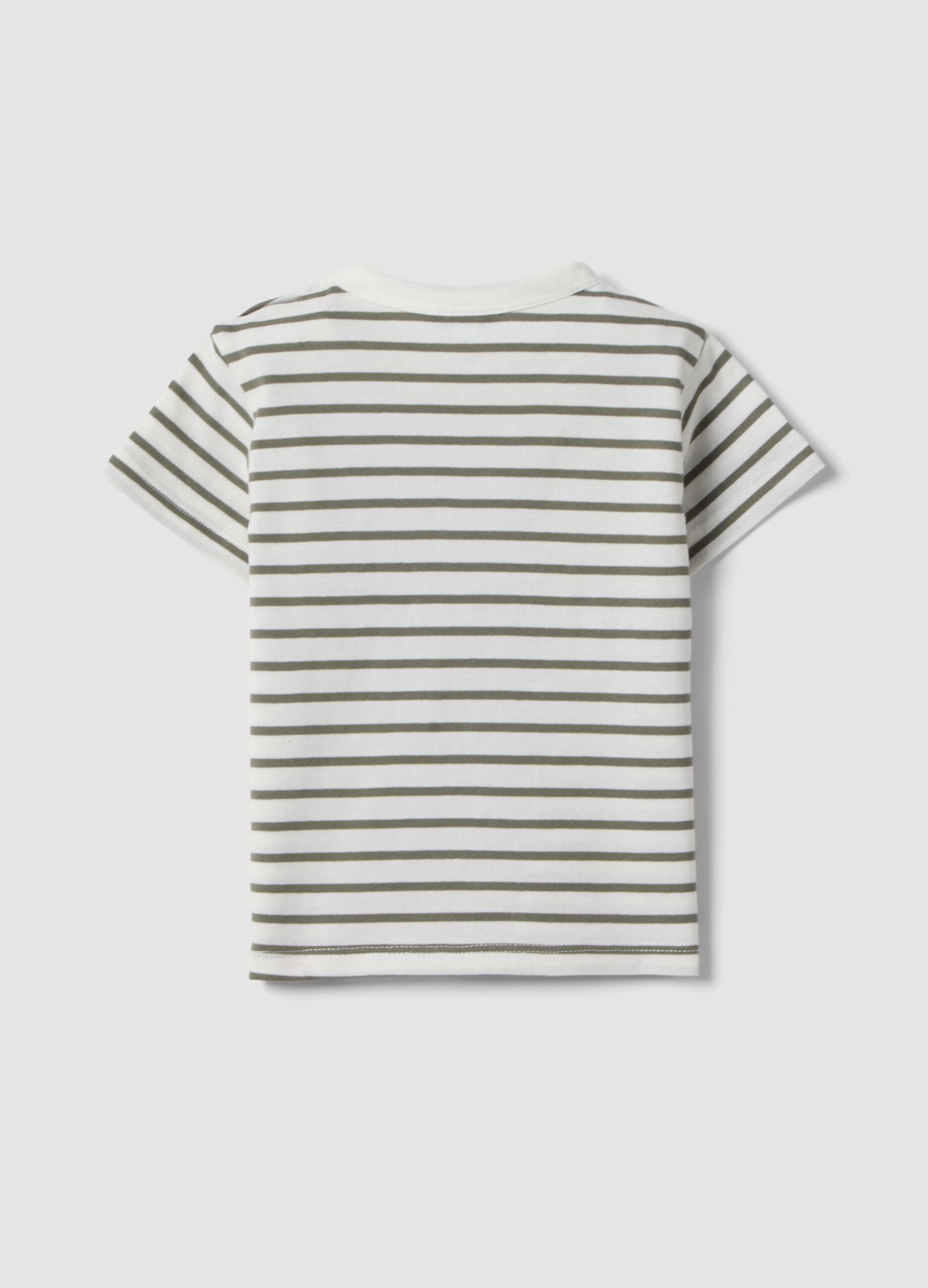 Boys&rsquo; pure cotton multicolour striped T-shirt with dog pocket