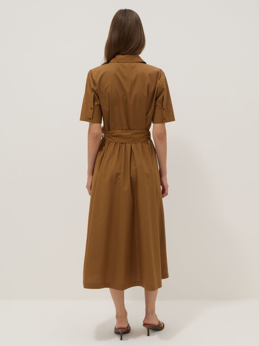 Brown pure cotton shirt dress with tie belt, regular fit_3