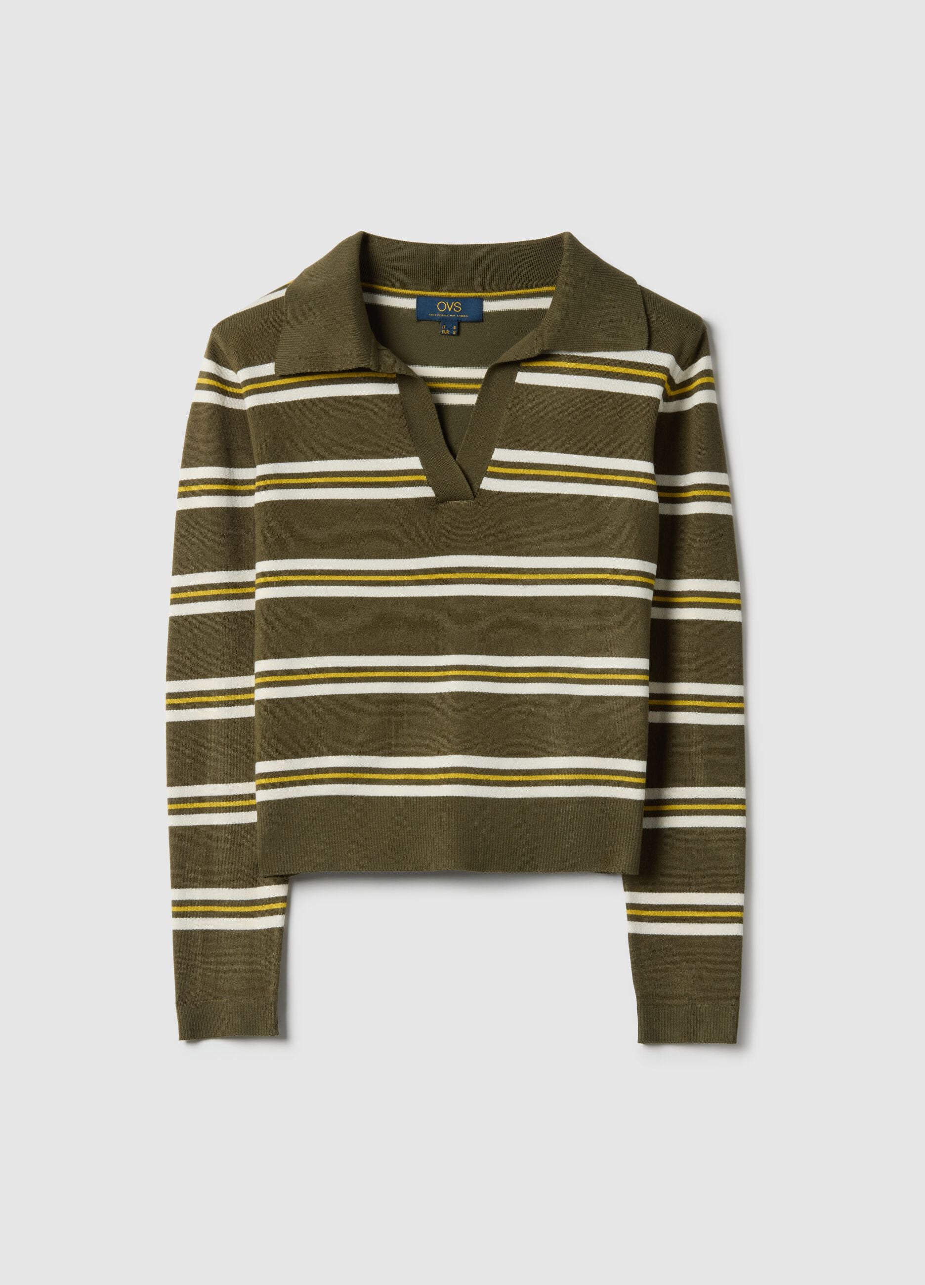 Multicolour striped regular fit jumper with polo collar