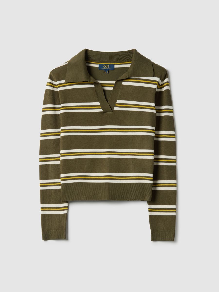 Multicolour striped regular fit jumper with polo collar_4
