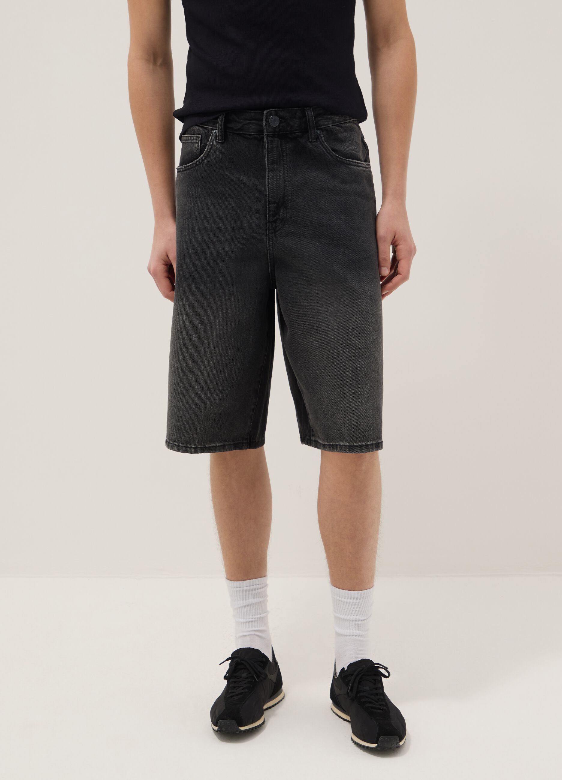 Pure Cotton Black Denim Bermuda Shorts Skater Fit