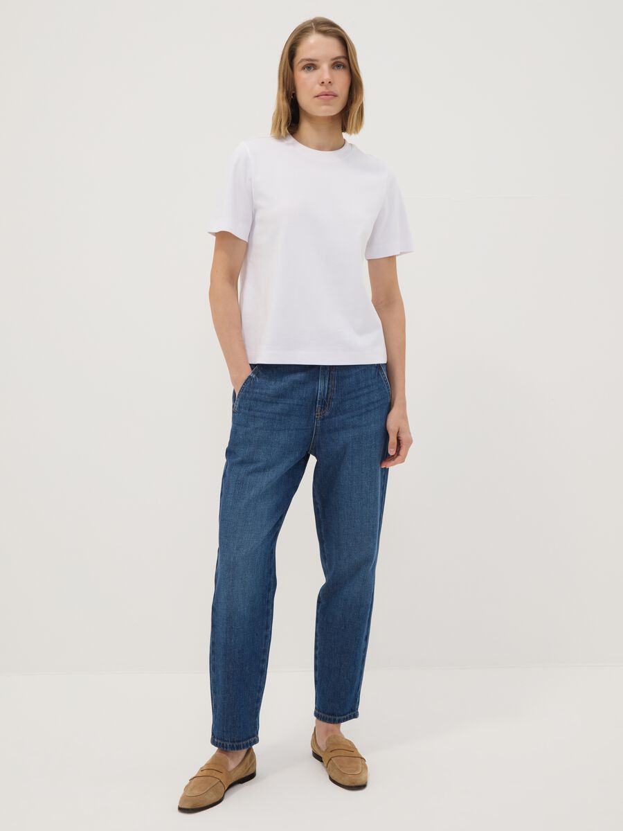 Blue denim baggy-fit jeans in pure cotton with paperbag waist_0