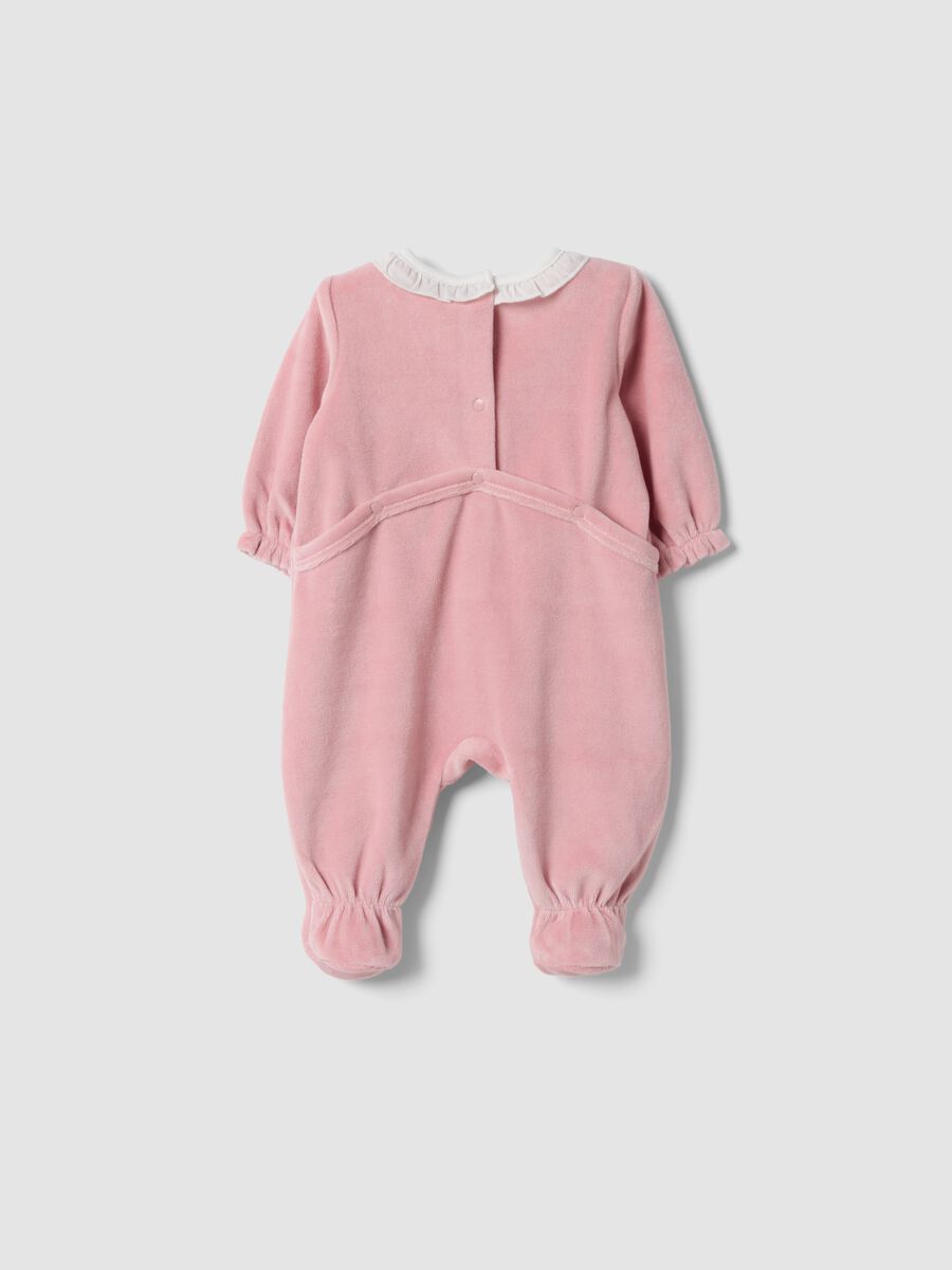 Pink organic cotton-blend baby sleepsuit with ruffle collar_1
