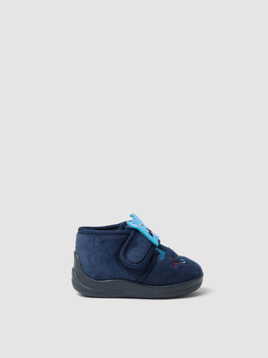 Blue slippers with embroidered monsters_0